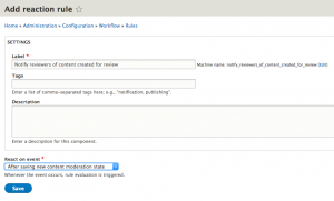 Selecting React on event: After saving new content moderation state